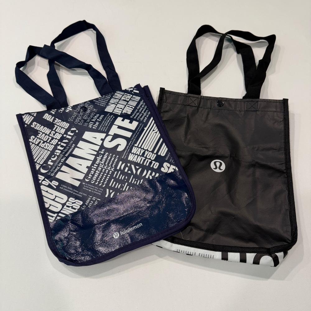 Lululemon Reusable Small Tote Bag Set Namaste Print and Black Logo 2 Pack